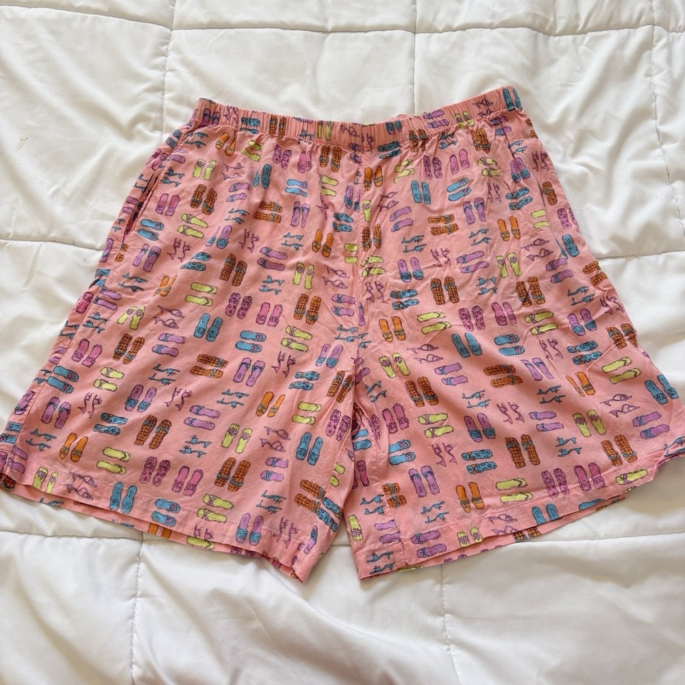 Vintage 90s Womens Large Pink Flip Flop Shorts Pockets Beach Summer Hippie Boho